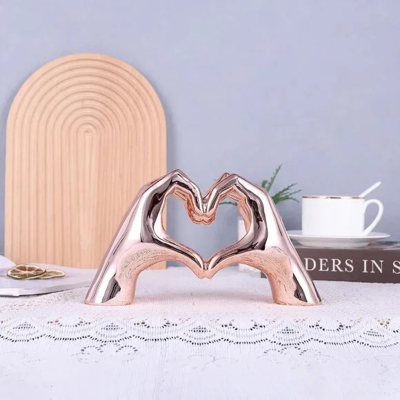 Pink Heart Hands Sculpture Boho Living Room Decor, Aesthetic Shelf Decoration, I - Picture 5 of 8